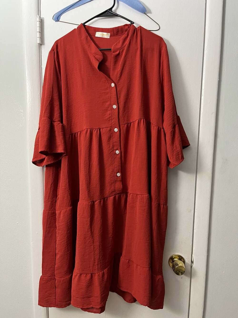 Seven Islands Women's Tiered Button-Front Midi Dress in Burnt Orange, Size 2X